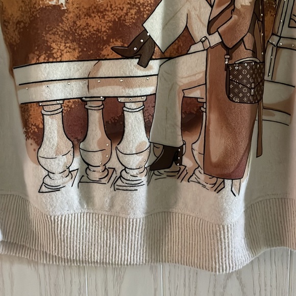 Love + Lace Cream Paris Graphic Cozy Sweater Top Size Small sequins soft cute - Picture 4 of 12